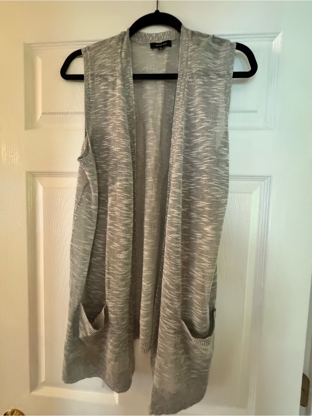 Sleeveless Open-Front Knit Duster Vest - Light Gray
